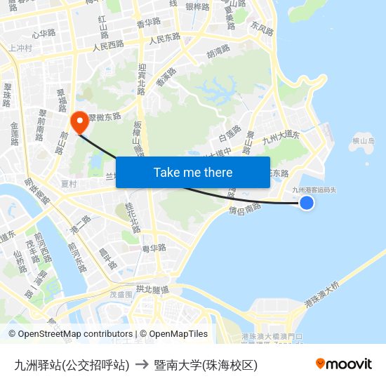 九洲驿站(公交招呼站) to 暨南大学(珠海校区) map