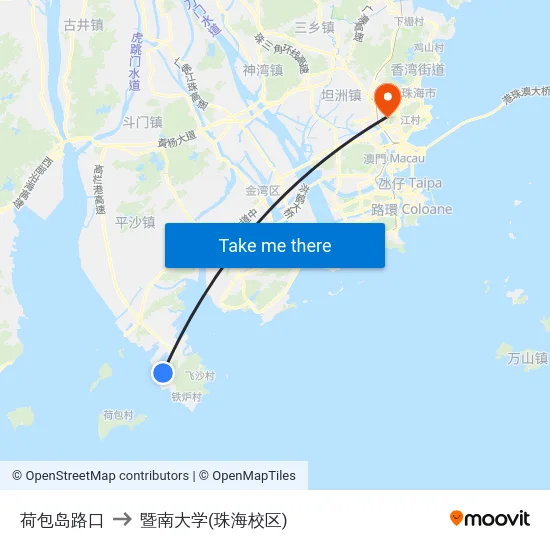 荷包岛路口 to 暨南大学(珠海校区) map