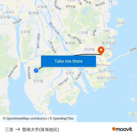 三里 to 暨南大学(珠海校区) map