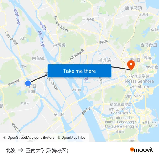 北澳 to 暨南大学(珠海校区) map