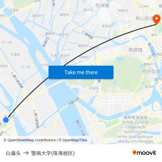白藤头 to 暨南大学(珠海校区) map