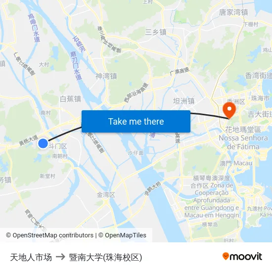 天地人市场 to 暨南大学(珠海校区) map