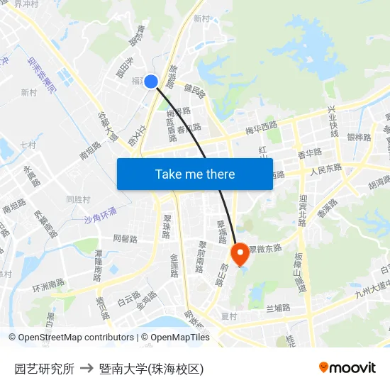 园艺研究所 to 暨南大学(珠海校区) map