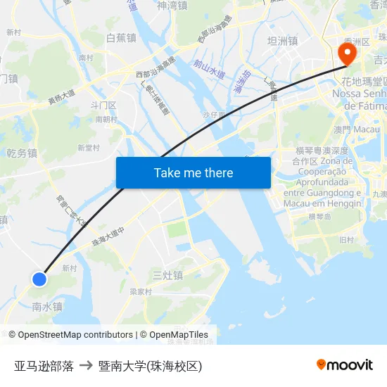 亚马逊部落 to 暨南大学(珠海校区) map