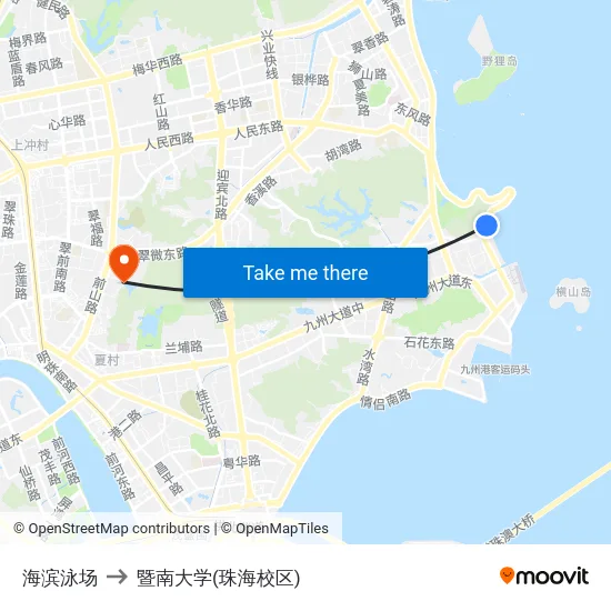 海滨泳场 to 暨南大学(珠海校区) map