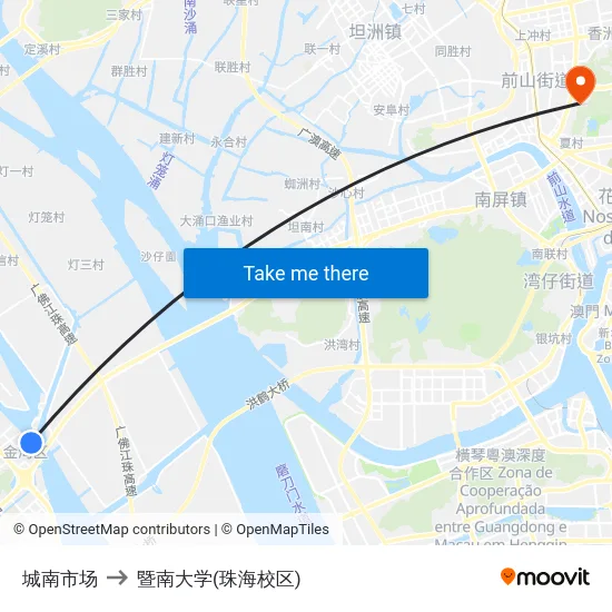 城南市场 to 暨南大学(珠海校区) map