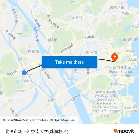 北澳市场 to 暨南大学(珠海校区) map