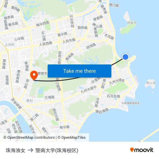 珠海渔女 to 暨南大学(珠海校区) map