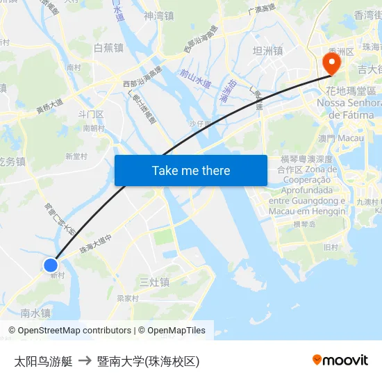 太阳鸟游艇 to 暨南大学(珠海校区) map