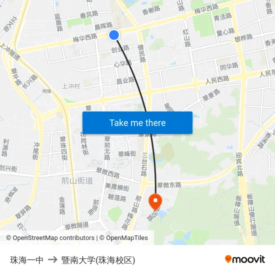 珠海一中 to 暨南大学(珠海校区) map