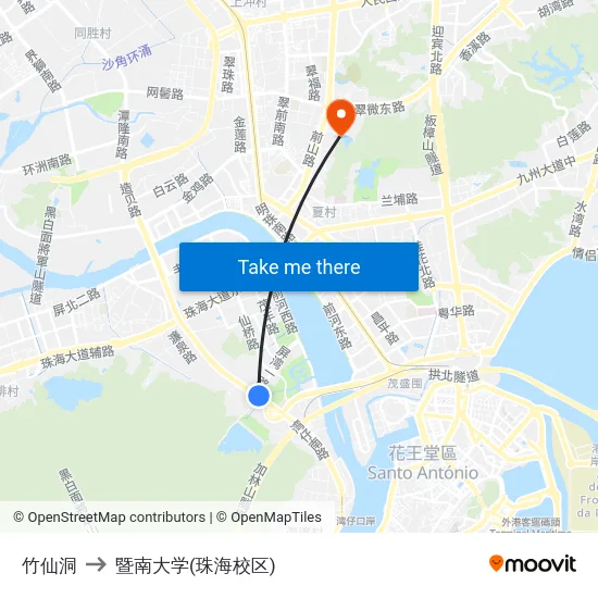 竹仙洞 to 暨南大学(珠海校区) map