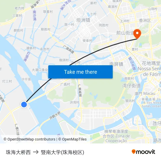 珠海大桥西 to 暨南大学(珠海校区) map