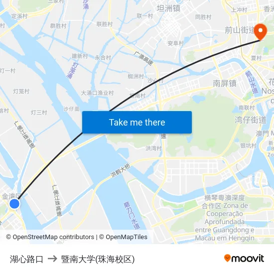 湖心路口 to 暨南大学(珠海校区) map
