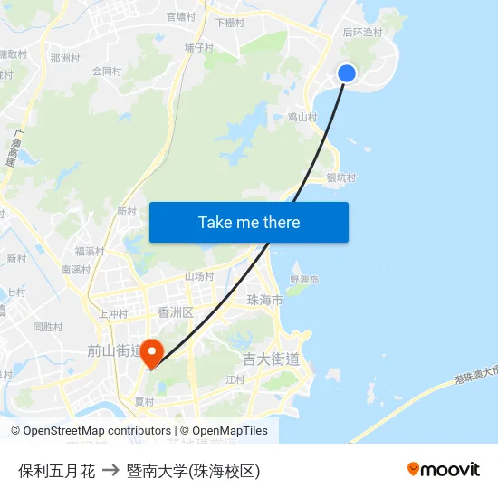 保利五月花 to 暨南大学(珠海校区) map