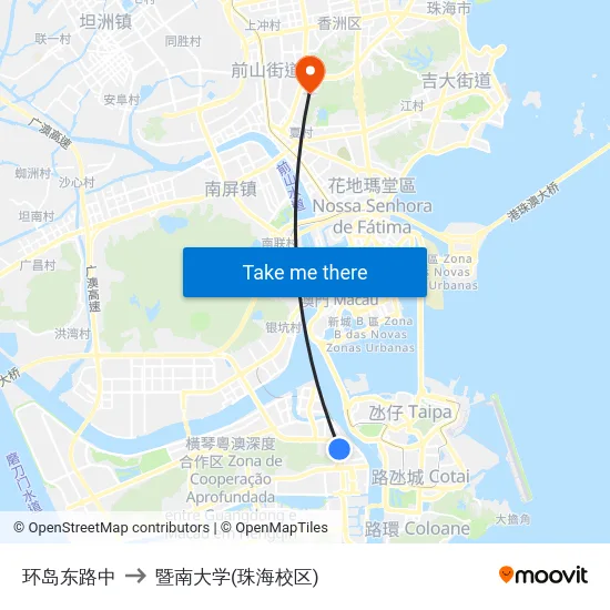 环岛东路中 to 暨南大学(珠海校区) map