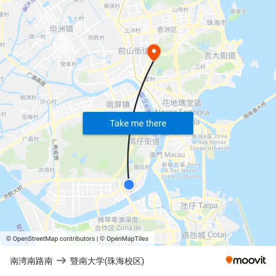 南湾南路南 to 暨南大学(珠海校区) map
