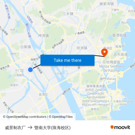 威景制衣厂 to 暨南大学(珠海校区) map