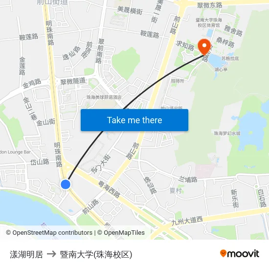 漾湖明居 to 暨南大学(珠海校区) map