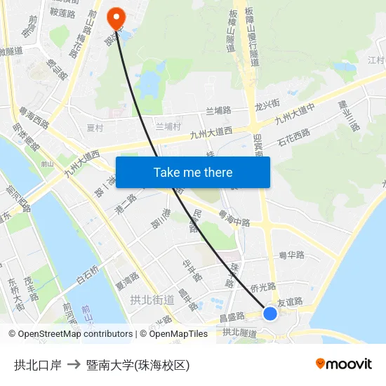 拱北口岸 to 暨南大学(珠海校区) map