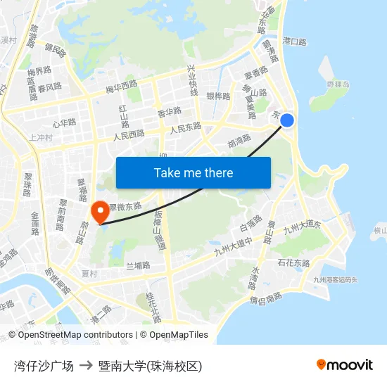 湾仔沙广场 to 暨南大学(珠海校区) map