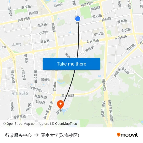 行政服务中心 to 暨南大学(珠海校区) map