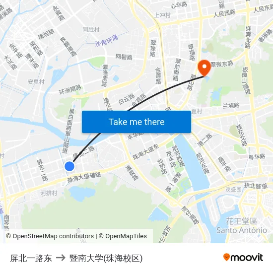 屏北一路东 to 暨南大学(珠海校区) map