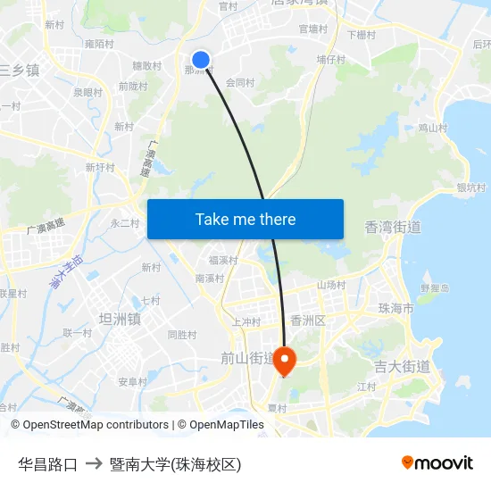 华昌路口 to 暨南大学(珠海校区) map