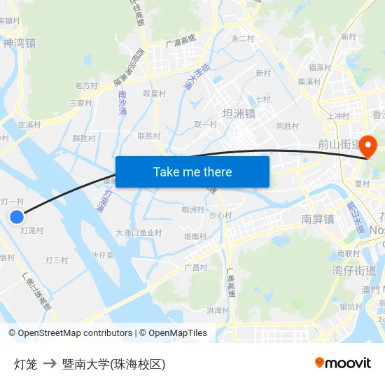 灯笼 to 暨南大学(珠海校区) map