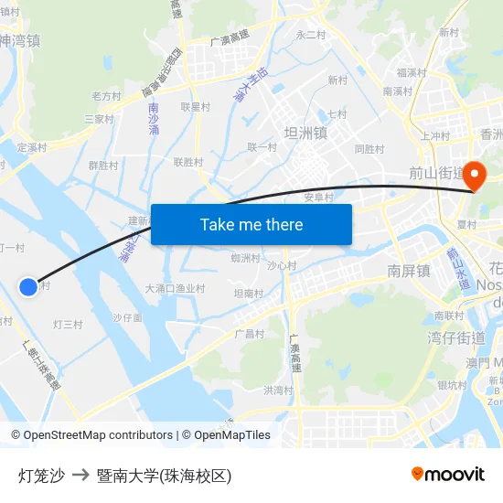 灯笼沙 to 暨南大学(珠海校区) map