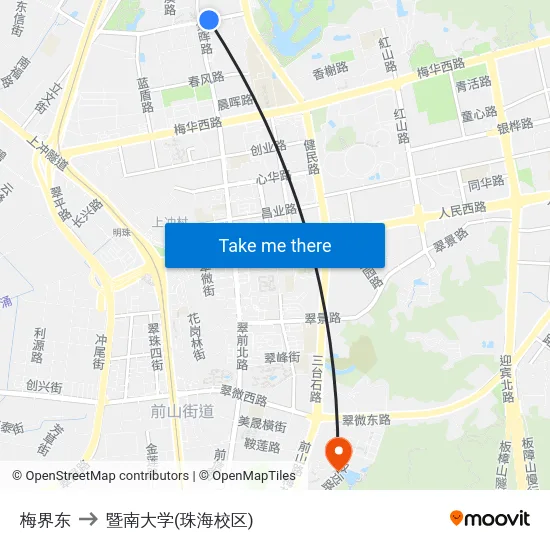 梅界东 to 暨南大学(珠海校区) map