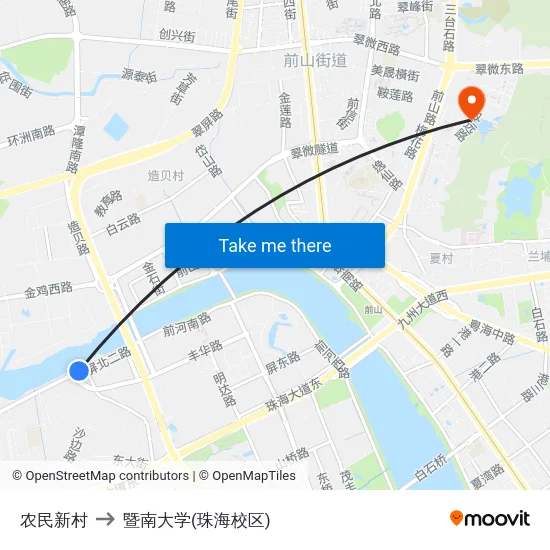 农民新村 to 暨南大学(珠海校区) map