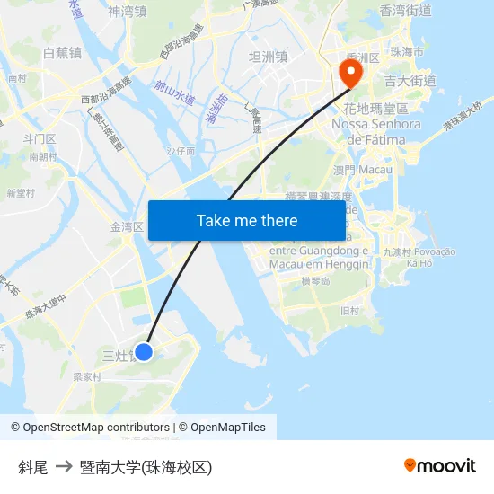 斜尾 to 暨南大学(珠海校区) map