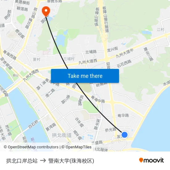 拱北口岸总站 to 暨南大学(珠海校区) map