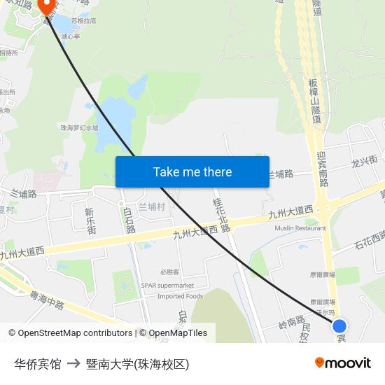 华侨宾馆 to 暨南大学(珠海校区) map