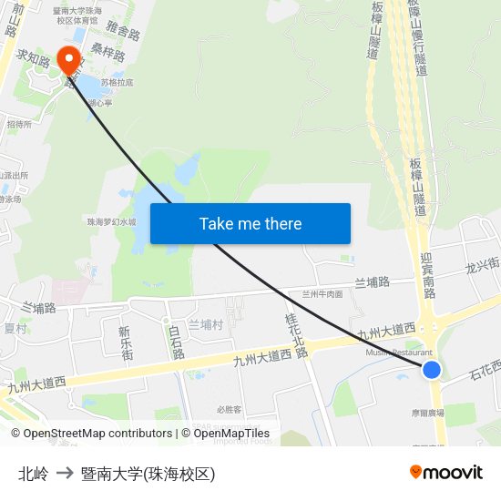 北岭 to 暨南大学(珠海校区) map