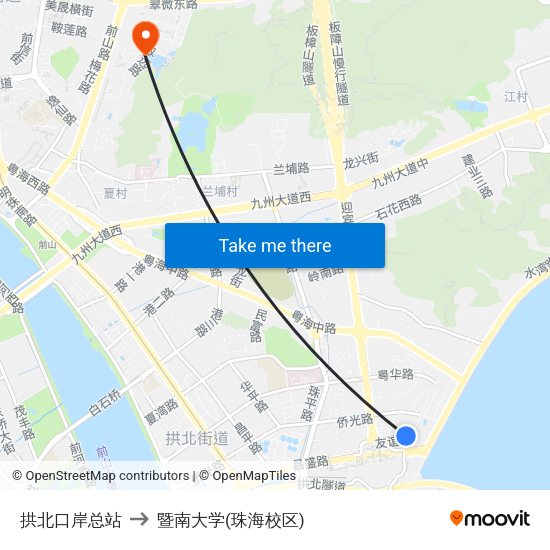 拱北口岸总站 to 暨南大学(珠海校区) map