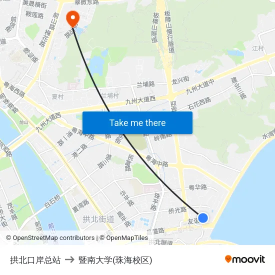 拱北口岸总站 to 暨南大学(珠海校区) map