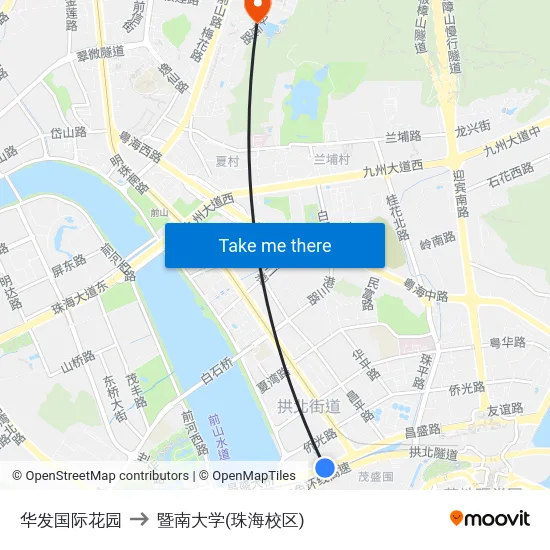 华发国际花园 to 暨南大学(珠海校区) map