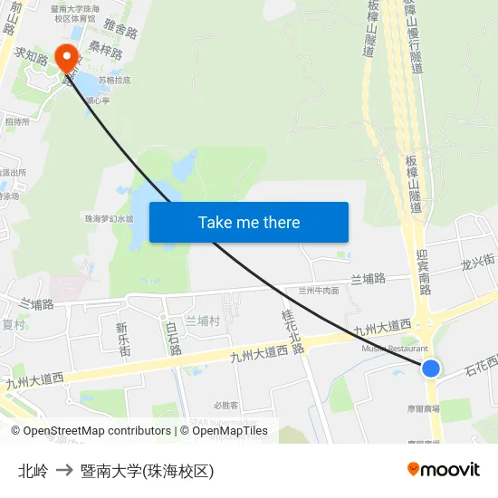 北岭 to 暨南大学(珠海校区) map