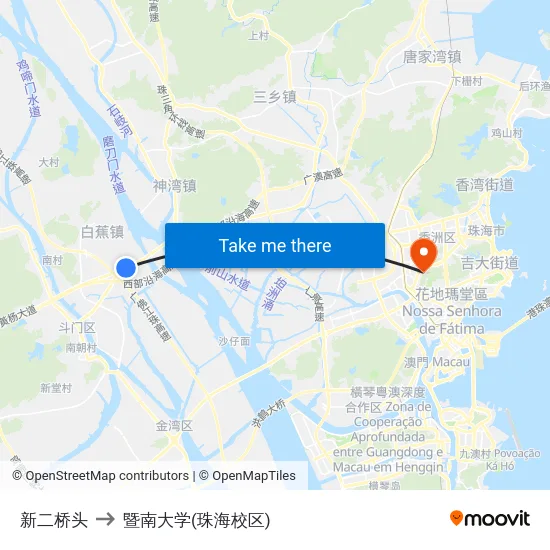 新二桥头 to 暨南大学(珠海校区) map