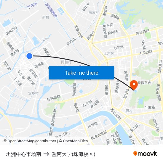 坦洲中心市场南 to 暨南大学(珠海校区) map