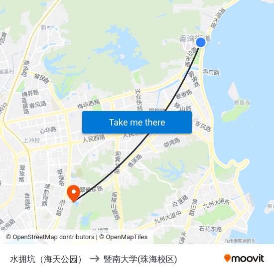 水拥坑（海天公园） to 暨南大学(珠海校区) map
