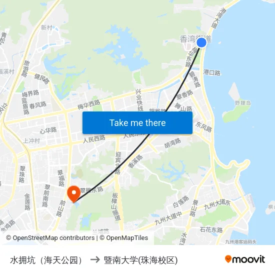 水拥坑（海天公园） to 暨南大学(珠海校区) map