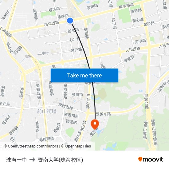 珠海一中 to 暨南大学(珠海校区) map