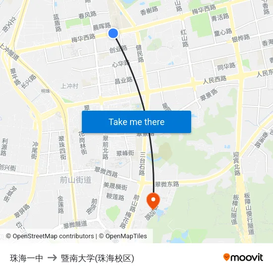 珠海一中 to 暨南大学(珠海校区) map