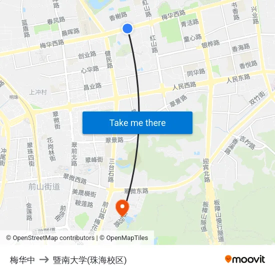 梅华中 to 暨南大学(珠海校区) map