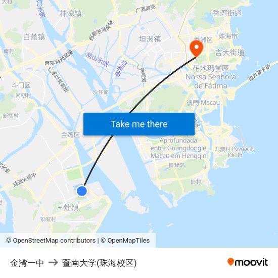 金湾一中 to 暨南大学(珠海校区) map