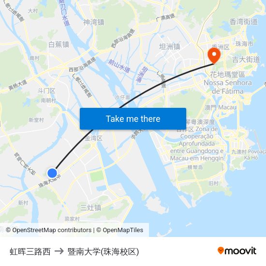 虹晖三路西 to 暨南大学(珠海校区) map
