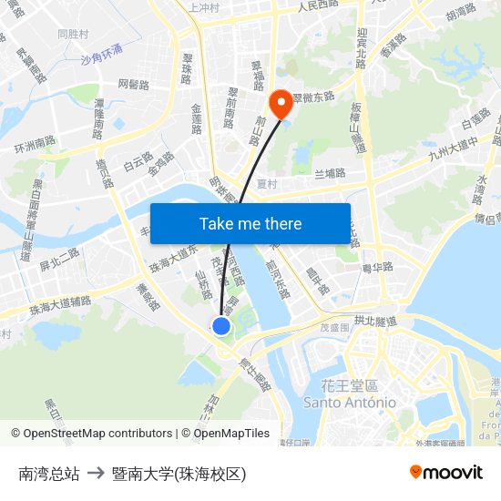 南湾总站 to 暨南大学(珠海校区) map