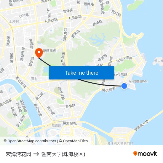宏海湾花园 to 暨南大学(珠海校区) map